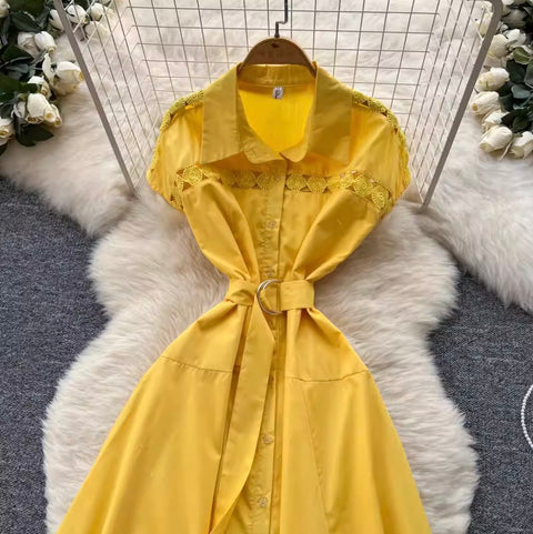 Vintage Lace Patchwork Shirt Dress