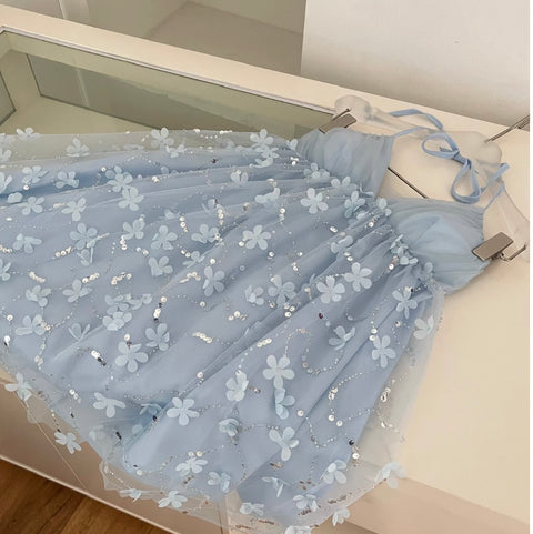Sweetie Sequined Blue Mesh Dress