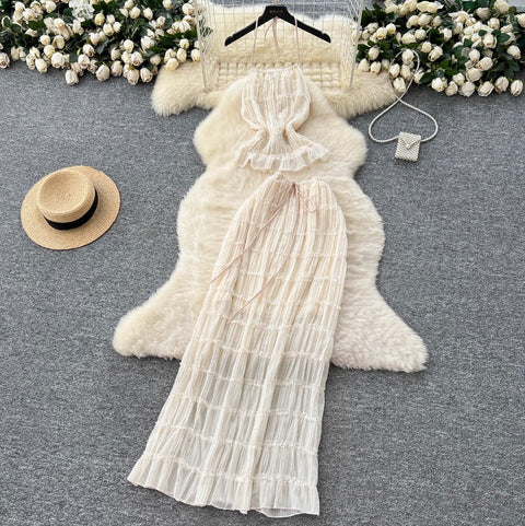 Backless Halter Top & Skirt 2Pcs