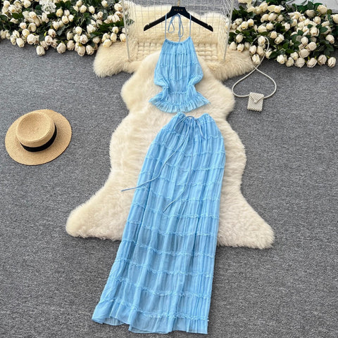 Backless Halter Top & Skirt 2Pcs