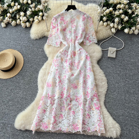 Elegant Lace Crochet Floral Dress