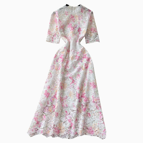 Elegant Lace Crochet Floral Dress