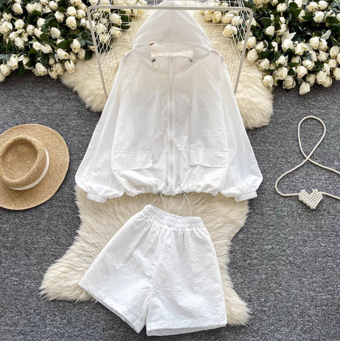 Drawstring Hoodie & Shorts Casual 2Pcs