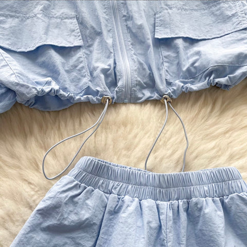 Drawstring Hoodie & Shorts Casual 2Pcs