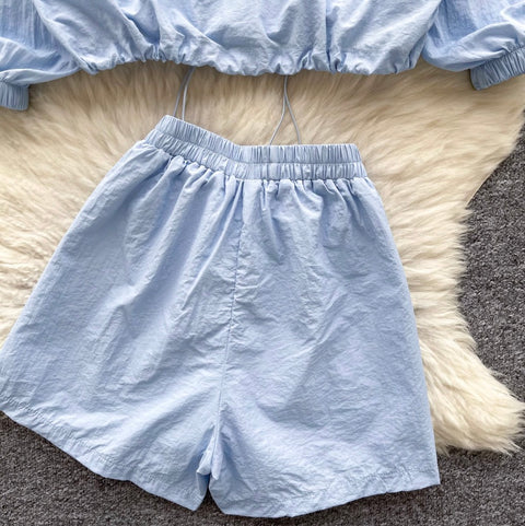 Drawstring Hoodie & Shorts Casual 2Pcs