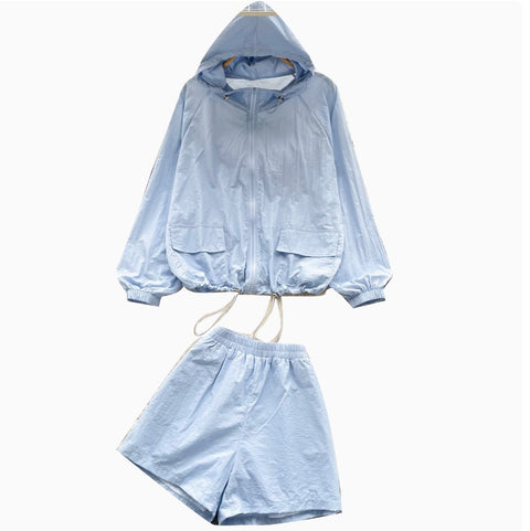 Drawstring Hoodie & Shorts Casual 2Pcs
