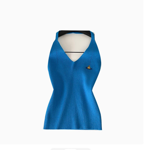 V-neck Embroidery Slim Halter Knitwear