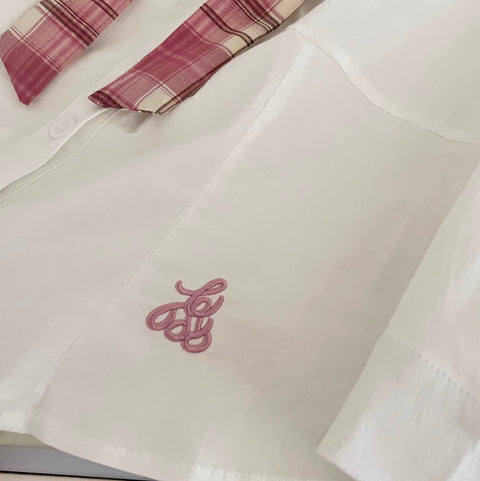 White Shirt & Pleated Plaid Skirt 2Pcs