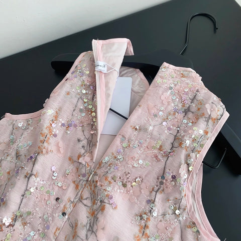 Furry Patchwork Sequined Cheongsam Dress