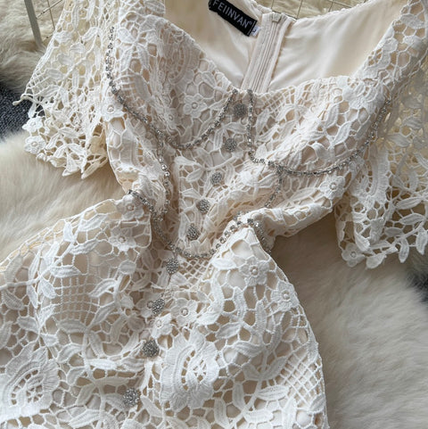 High-end Rhinestone Studded Embroidery Dress