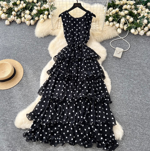 Niche Polka Dot Cake Vest Dress