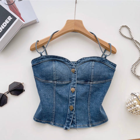 Chic Single-breasted Denim Camisole