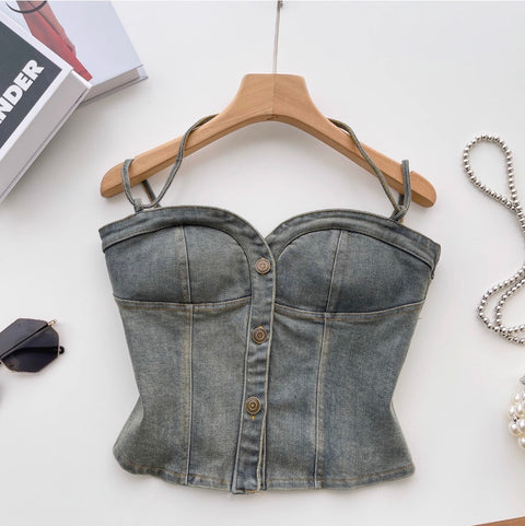 Chic Single-breasted Denim Camisole