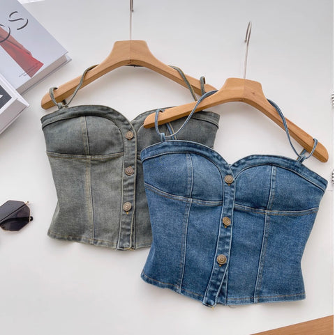Chic Single-breasted Denim Camisole