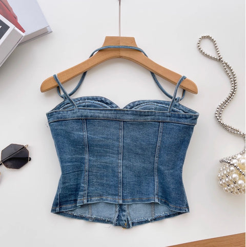 Chic Single-breasted Denim Camisole