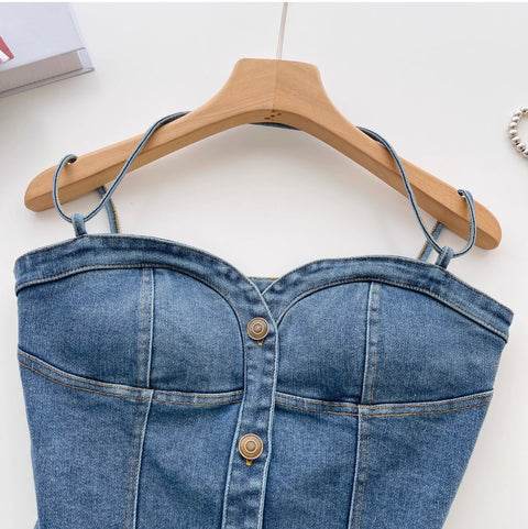 Chic Single-breasted Denim Camisole