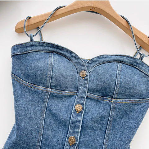 Chic Single-breasted Denim Camisole