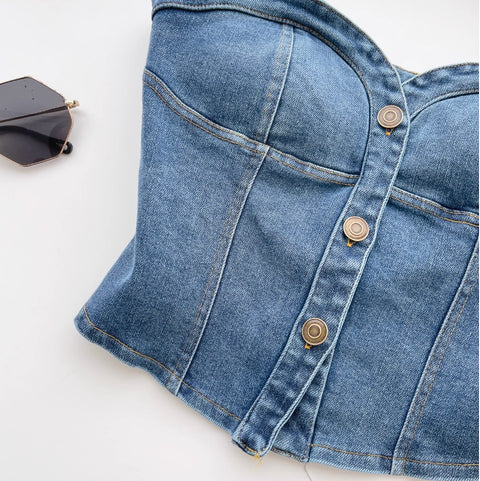 Chic Single-breasted Denim Camisole