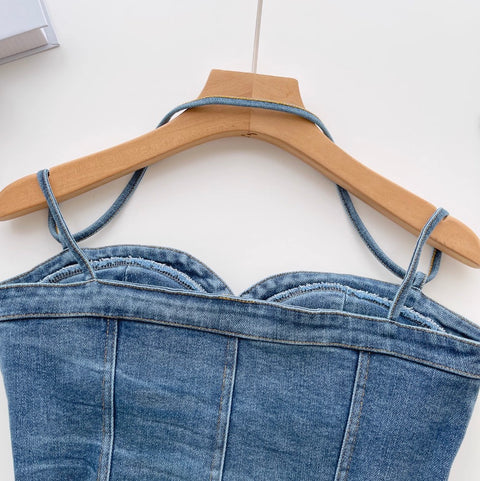 Chic Single-breasted Denim Camisole