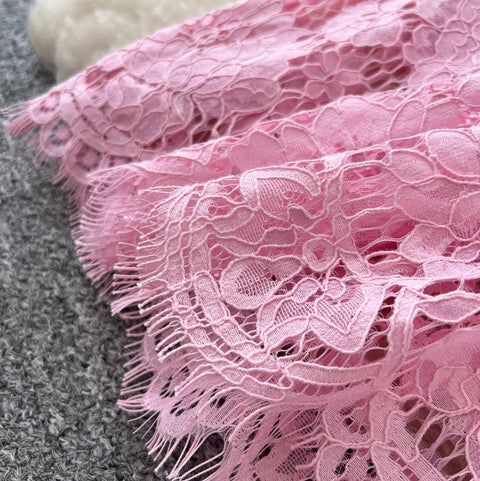 Rhinestone Round Collar Lace Dress