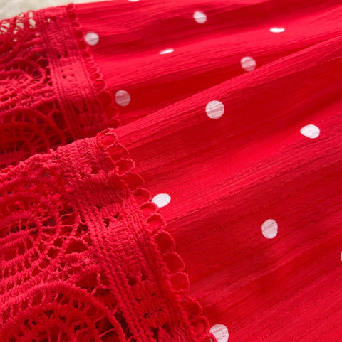 V-neck Polka Dot Lace Dress