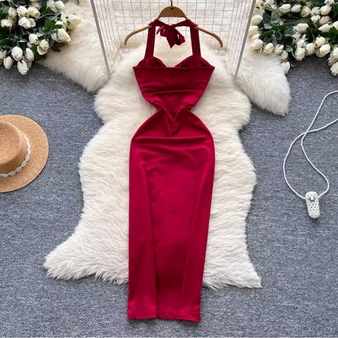 Premium Metal Flower Halter Dress