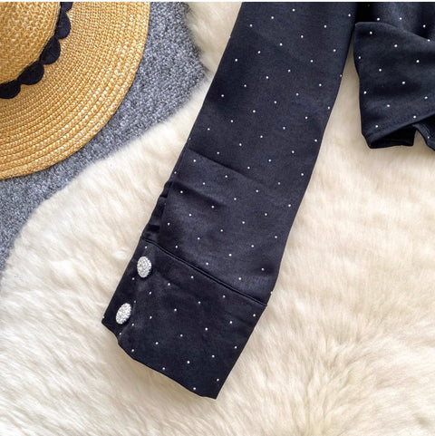 Chic Rhinestone Studded Knotted Shirt
