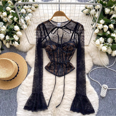 Black Lace Cape & Camisole 2Pcs