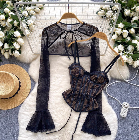 Black Lace Cape & Camisole 2Pcs