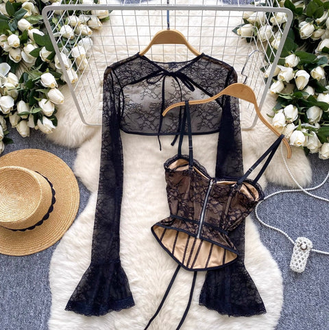 Black Lace Cape & Camisole 2Pcs