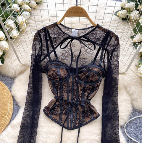 Black Lace Cape & Camisole 2Pcs