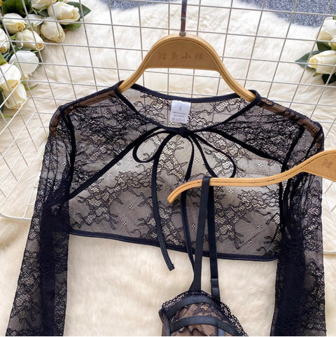 Black Lace Cape & Camisole 2Pcs