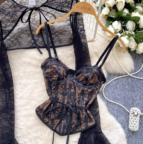 Black Lace Cape & Camisole 2Pcs