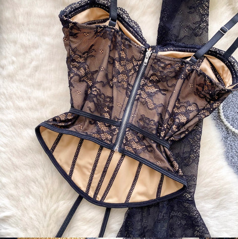 Black Lace Cape & Camisole 2Pcs