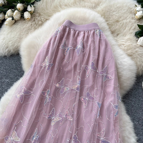 Sweetie Butterfly Sequined Mesh Skirt