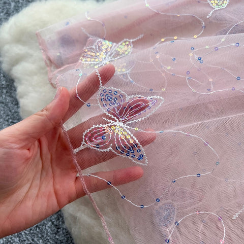 Sweetie Butterfly Sequined Mesh Skirt