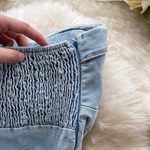 Asymmetric Top & Pleated Skirt Denim 2Pcs