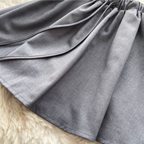 Asymmetric Top & Pleated Skirt Denim 2Pcs