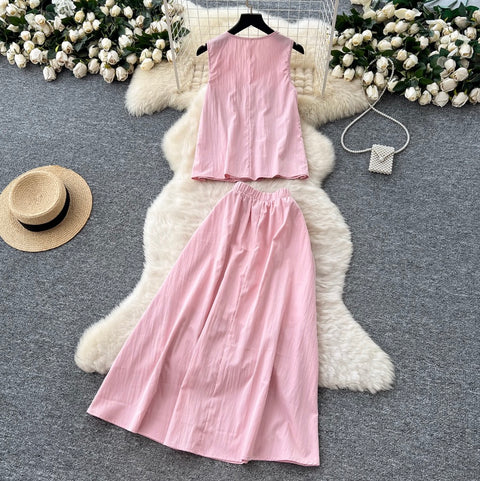 Bow Pleated Top & Skirt Casual 2Pcs