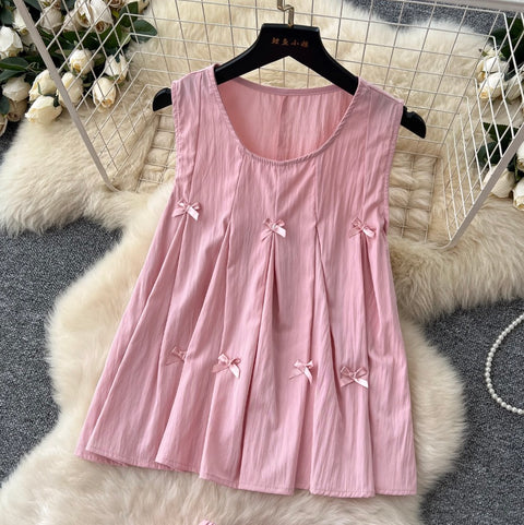 Bow Pleated Top & Skirt Casual 2Pcs