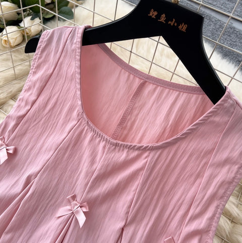 Bow Pleated Top & Skirt Casual 2Pcs