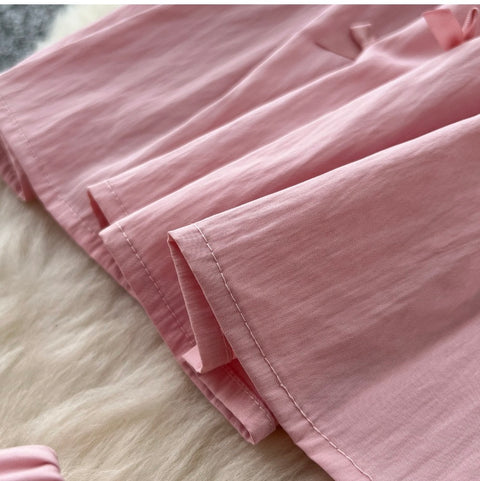 Bow Pleated Top & Skirt Casual 2Pcs
