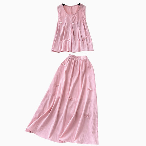 Bow Pleated Top & Skirt Casual 2Pcs