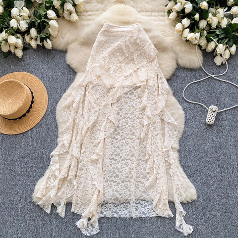 Irregular Design Hollowed Lace Skirt