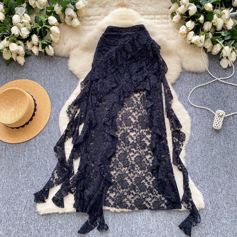 Irregular Design Hollowed Lace Skirt