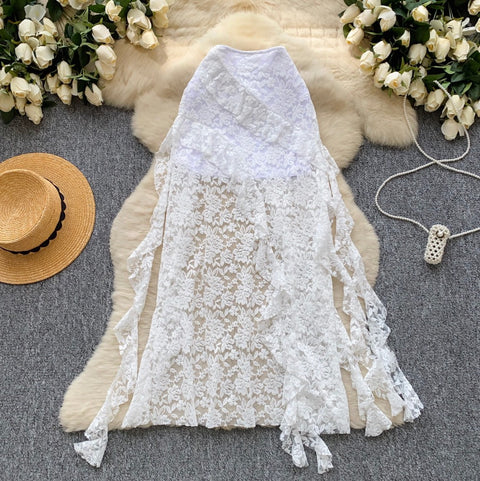 Irregular Design Hollowed Lace Skirt