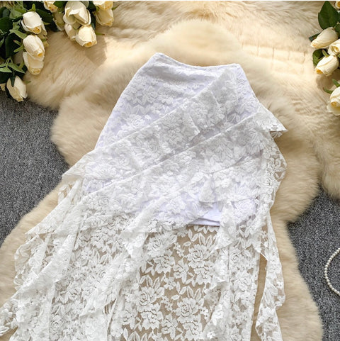 Irregular Design Hollowed Lace Skirt