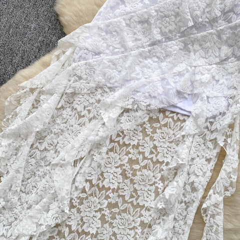 Irregular Design Hollowed Lace Skirt