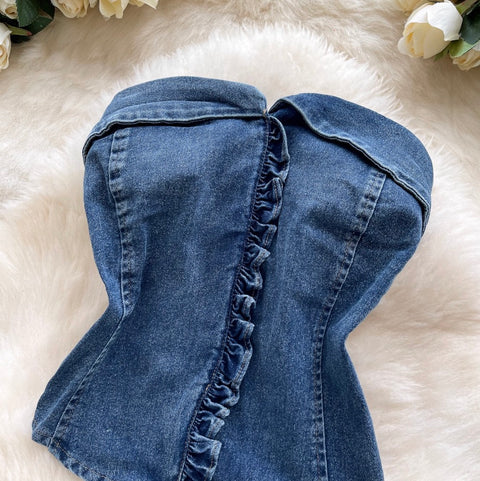 Tank Top & Lace-up Skirt Denim 2Pcs