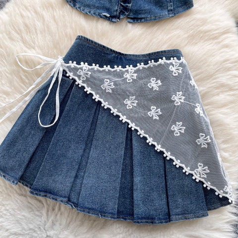 Tank Top & Lace-up Skirt Denim 2Pcs